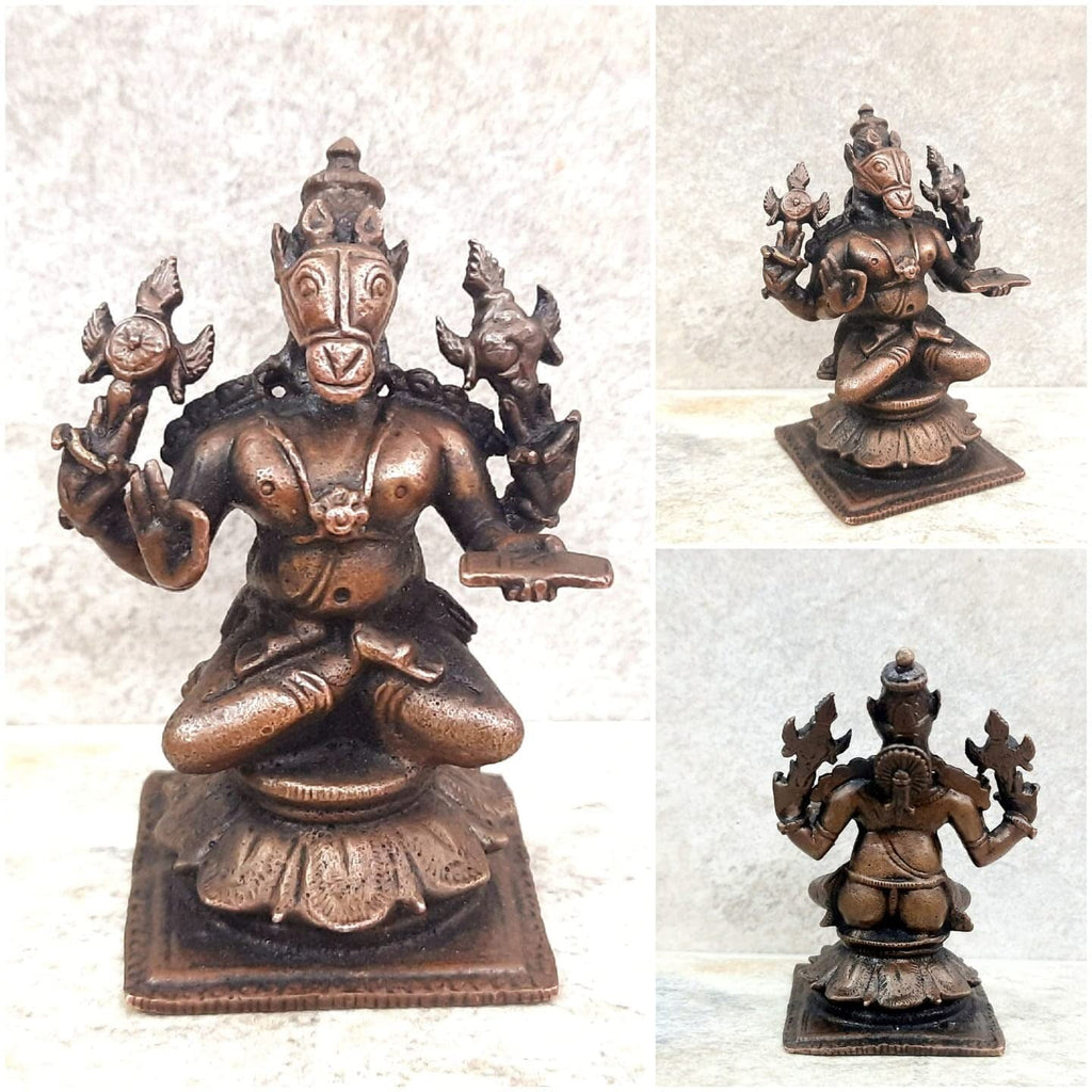 Brownish-Orange Copper Idols Indiaby, 2.9 Inches, Handmade Lord Hayagriva, 250G, Patina Antique Finish, Pack Of 1 Piece