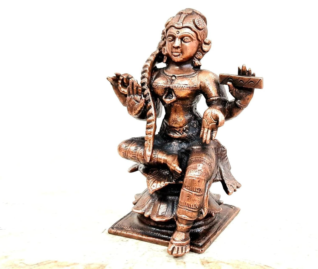 Brown Copper Handmade Bala Tiripura Sundar 8.8 Cm 322 G, Patina Antique Finish, Pack Of 1 Piece