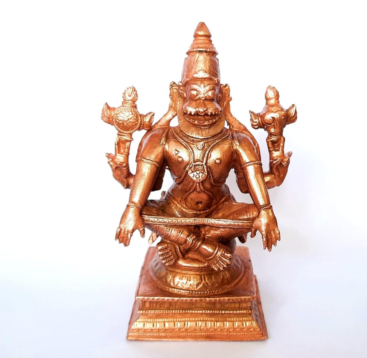 Brownish-Orange Copper Idols Of God Yoganarasimhar By Unikraf , 4.5 Inches, 650G, Patina Antique Finish, Pack Of 1 Piece