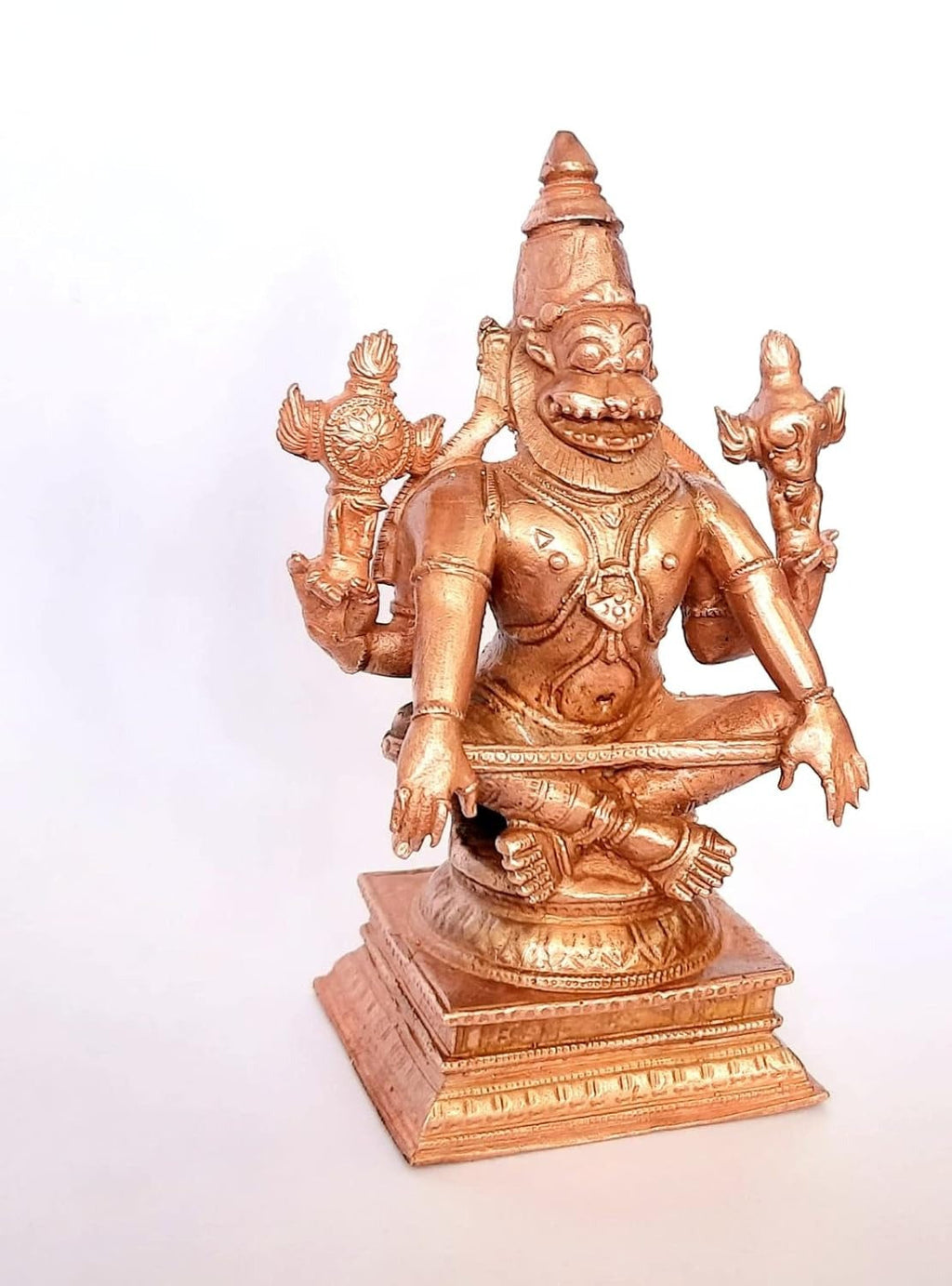 Brownish-Orange Copper Idols Of God Yoganarasimhar By Unikraf , 4.5 Inches, 650G, Patina Antique Finish, Pack Of 1 Piece