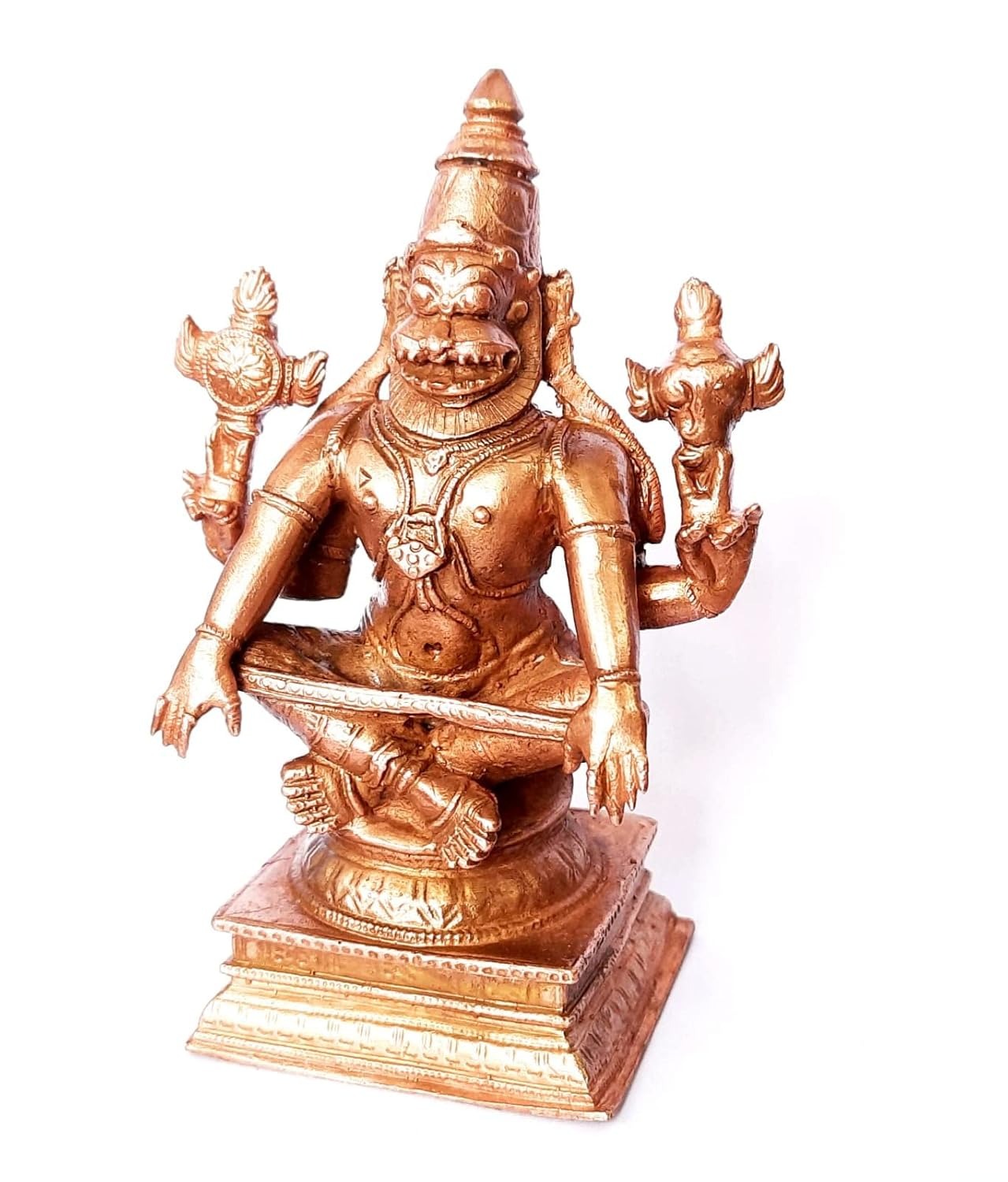 Brownish-Orange Copper Idols Of God Yoganarasimhar By Unikraf , 4.5 Inches, 650G, Patina Antique Finish, Pack Of 1 Piece