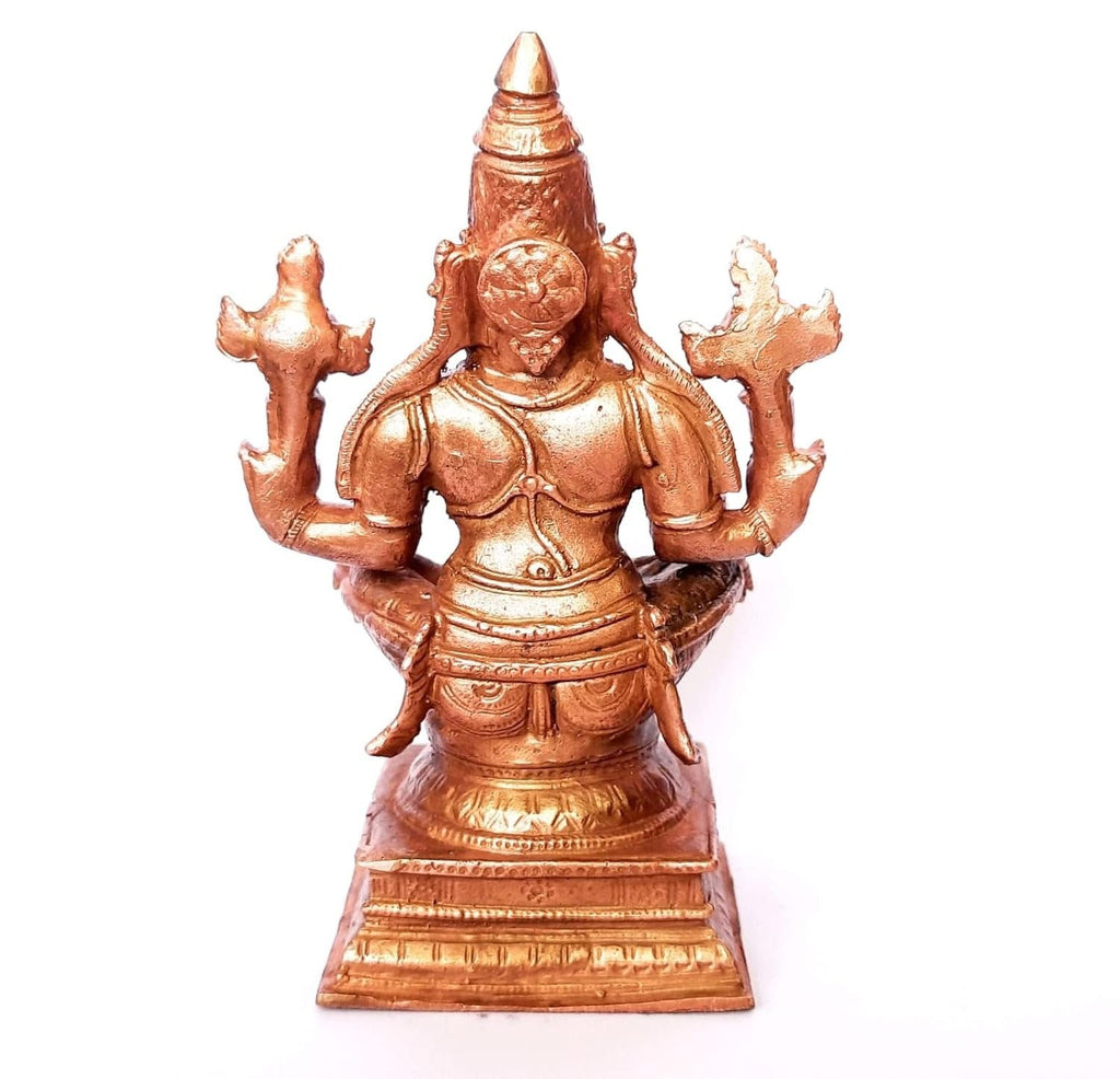 Brownish-Orange Copper Idols Of God Yoganarasimhar By Unikraf , 4.5 Inches, 650G, Patina Antique Finish, Pack Of 1 Piece
