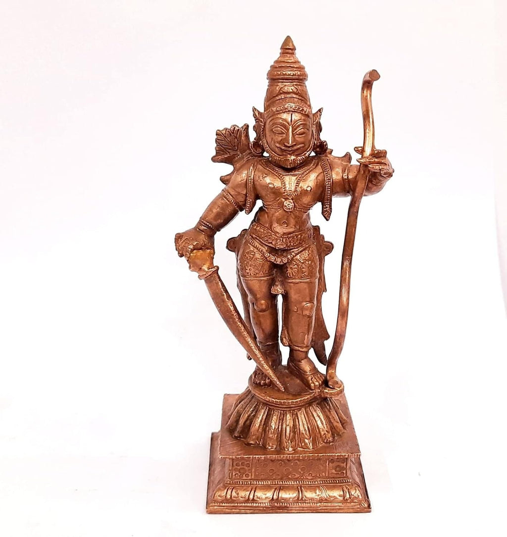 Brownish-Orange Copper Idols Of God Standing Sastha, 5.1 Inches, 470G, Patina Antique Finish, Pack Of 1 Piece