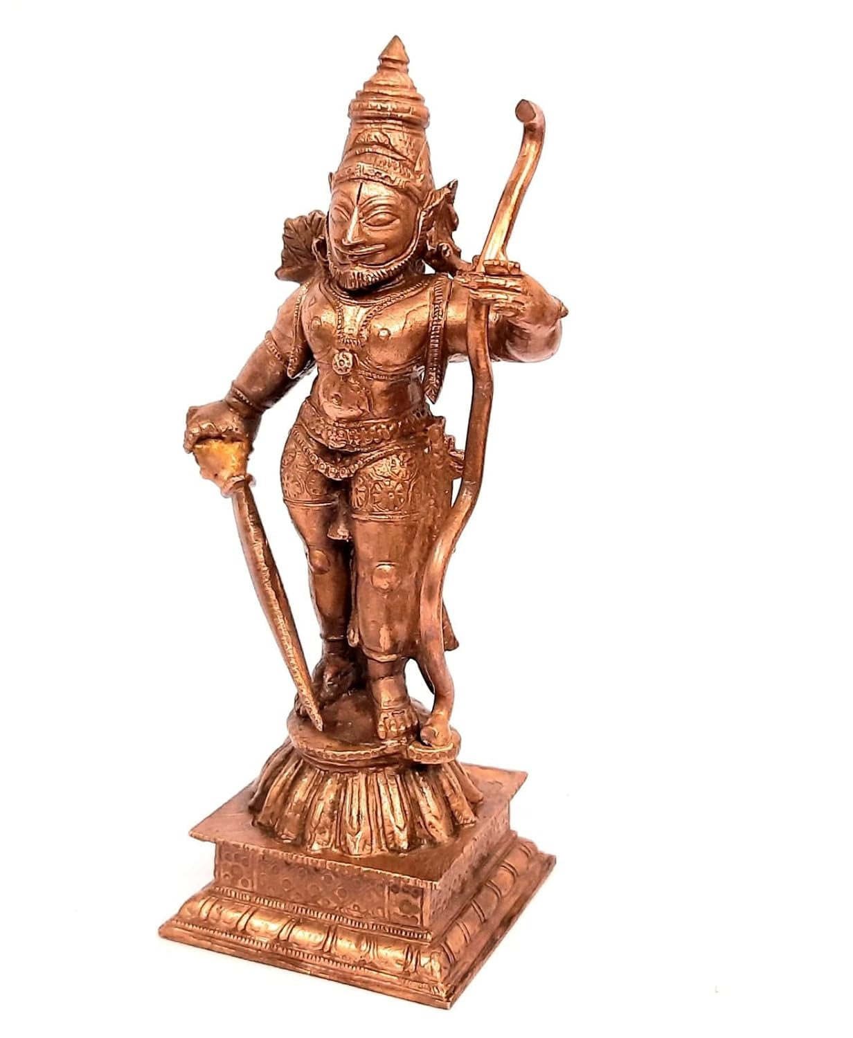 Brownish-Orange Copper Idols Of God Standing Sastha, 5.1 Inches, 470G, Patina Antique Finish, Pack Of 1 Piece