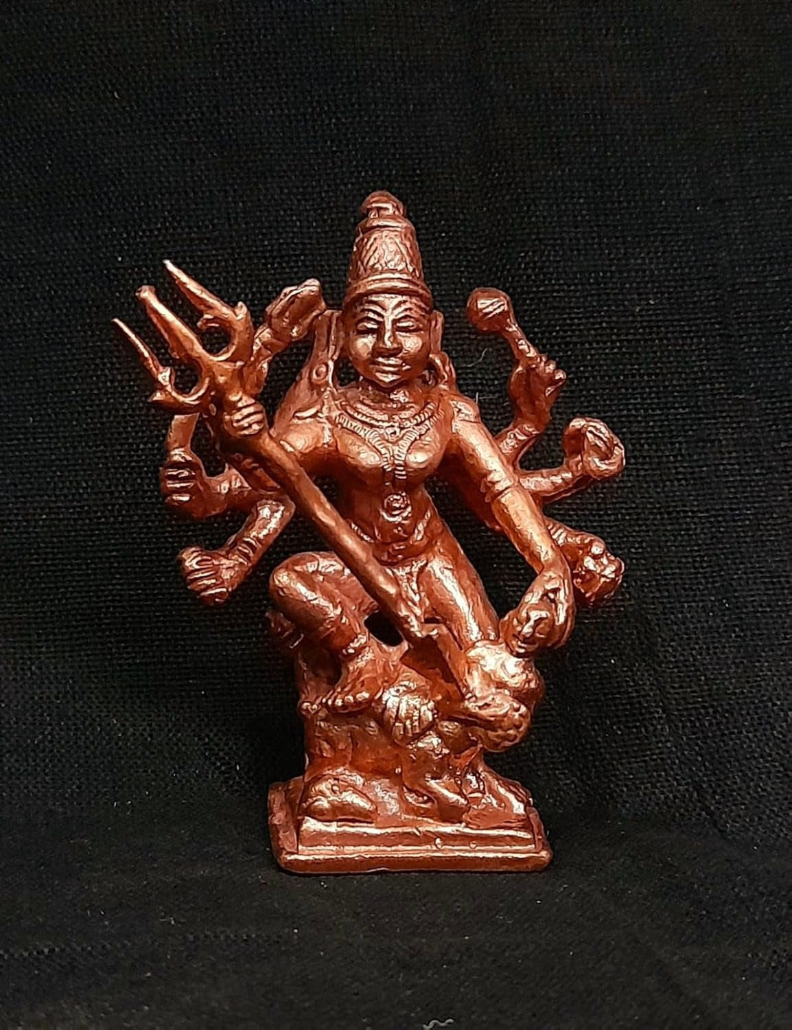 Brownish-Orange Copper Idols India, 2.3 Inches, Handmade Mahishasura Mardhini, 79Grams, Patina Antique Finish, Pack Of 1 Piece