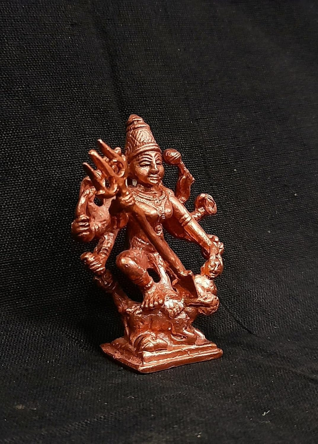 Brownish-Orange Copper Idols India, 2.3 Inches, Handmade Mahishasura Mardhini, 79Grams, Patina Antique Finish, Pack Of 1 Piece