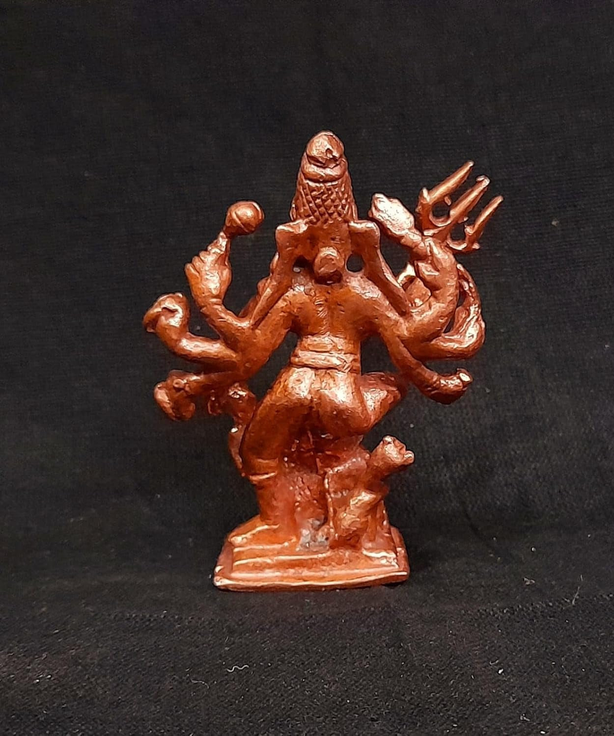 Brownish-Orange Copper Idols India, 2.3 Inches, Handmade Mahishasura Mardhini, 79Grams, Patina Antique Finish, Pack Of 1 Piece