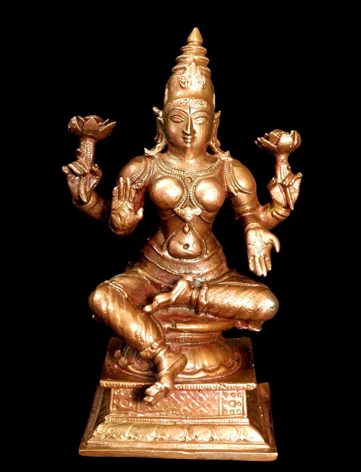 Brown Copper Idols Of Lakshmi, 4 Inches, 500G, Handmade, Pack Of 1 Piece