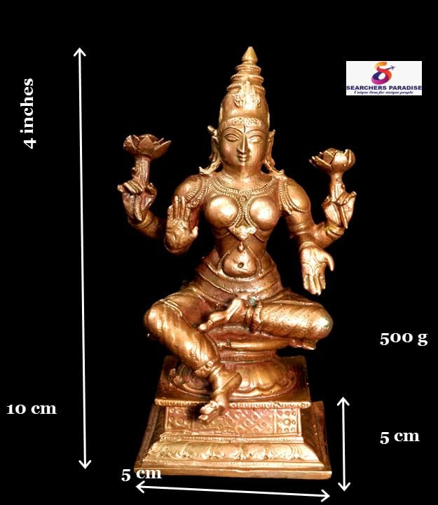Brown Copper Idols Of Lakshmi, 4 Inches, 500G, Handmade, Pack Of 1 Piece