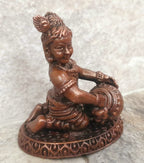 Brownish-Orange Copper Idols India, 1.8 Inches, Sri Krishna Culture Krishna Idol Sitting And Stealing Butter, 85G, Patina Antique Finish, Pack Of 1 Piece