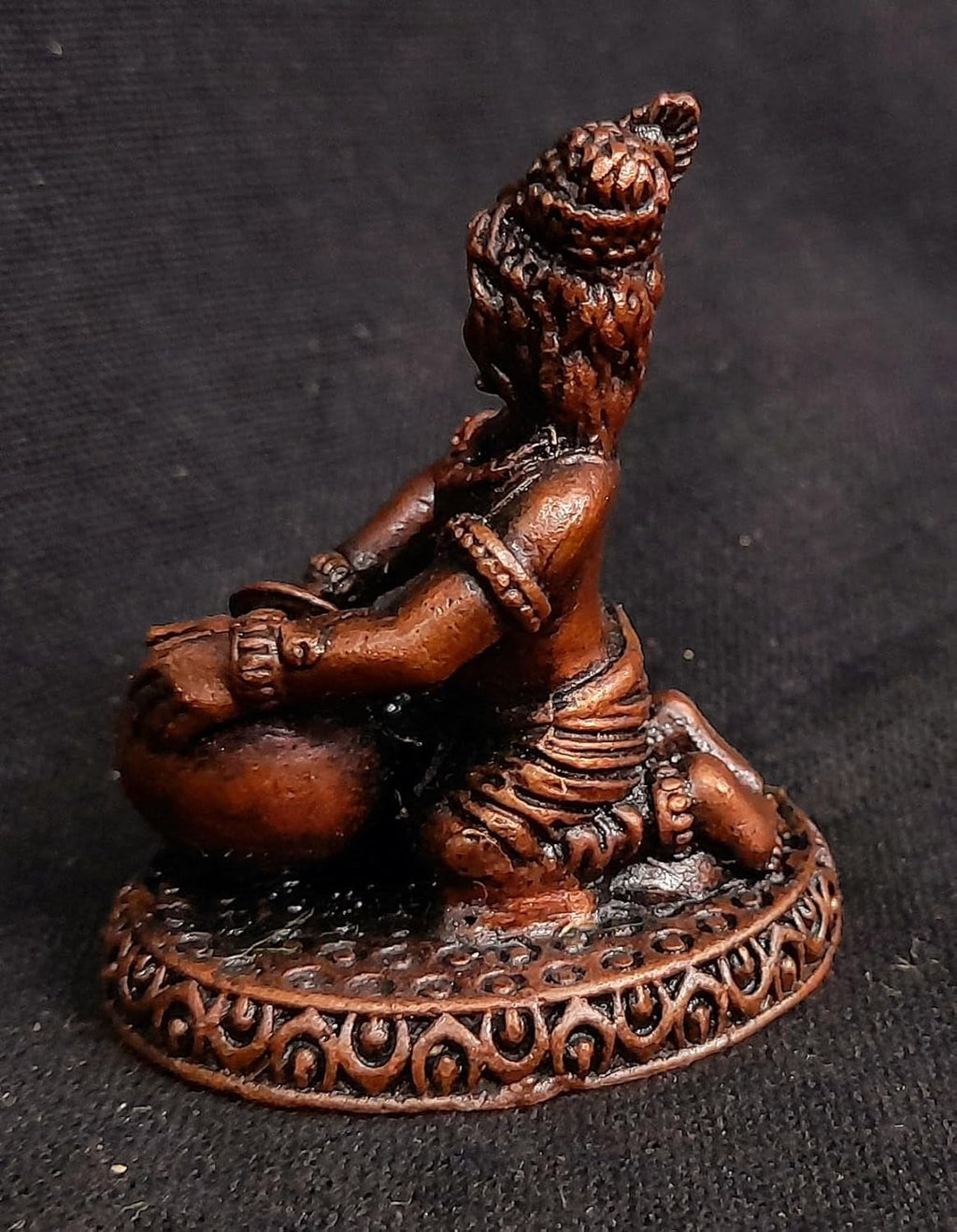 Brownish-Orange Copper Idols India, 1.8 Inches, Sri Krishna Culture Krishna Idol Sitting And Stealing Butter, 85G, Patina Antique Finish, Pack Of 1 Piece