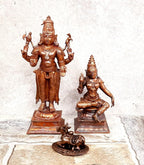 Brownish-Orange Copper Idols Of God Shiva With Goddess Parvathi With Nandhi By Unikraf , 6.3 Inches, 1.201 Kg, Patina Antique Finish, Pack Of 3 Piece