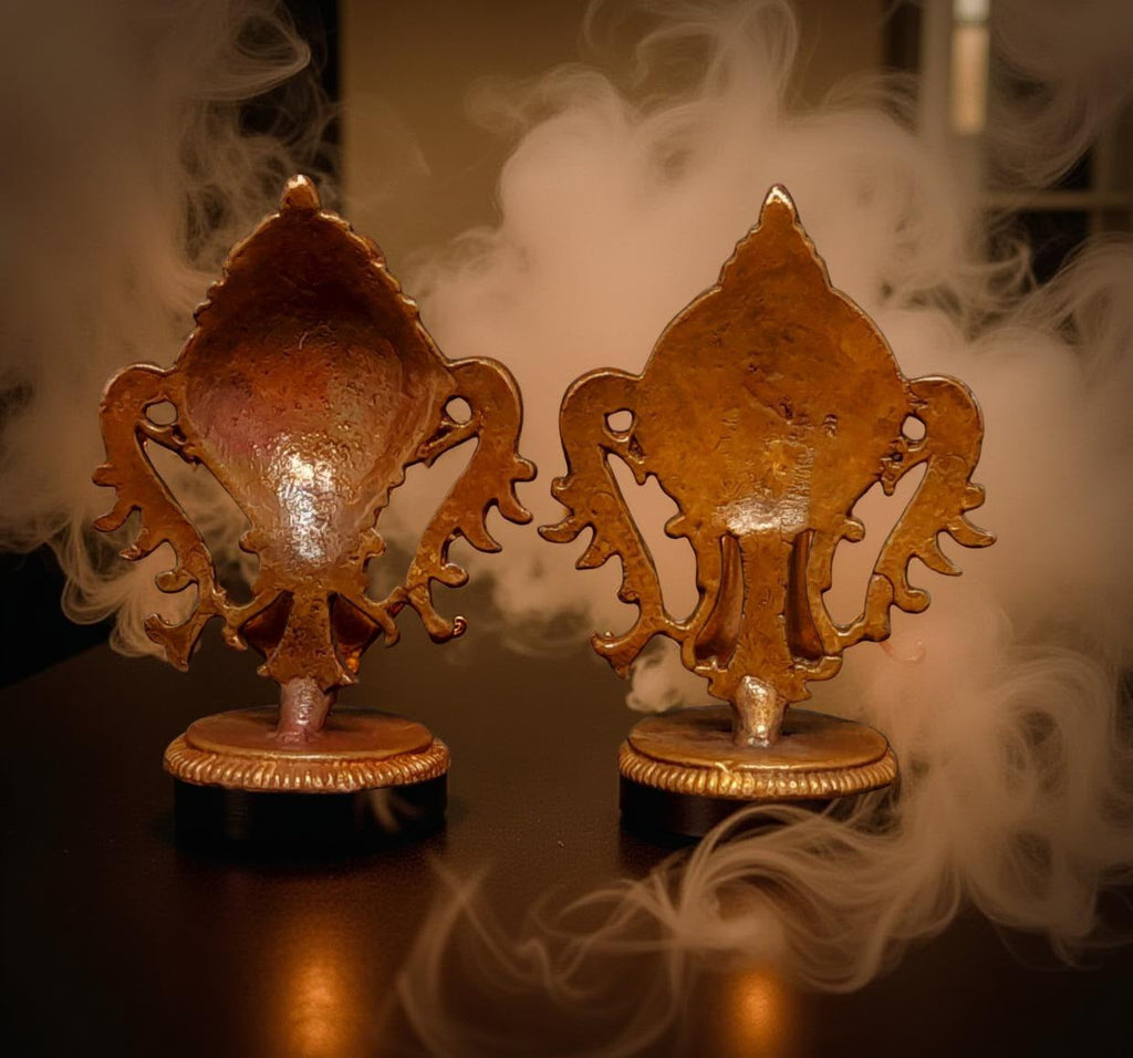 Brownish-Orange Copper Idols Of God Sanghu And Chakram, 1.9 Inch, 62G, Patina Antique Finish, Pack Of 2 Piece