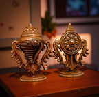 Brownish-Orange Copper Idols Of God Sanghu And Chakram, 1.9 Inch, 62G, Patina Antique Finish, Pack Of 2 Piece