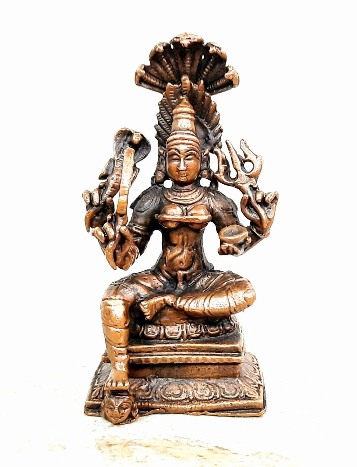 Brownish-Orange Copper Idols India, 2.7 Inches, Handmade Mariyamman Idol With, 100G, Patina Antique Finish, Pack Of 1 Piece