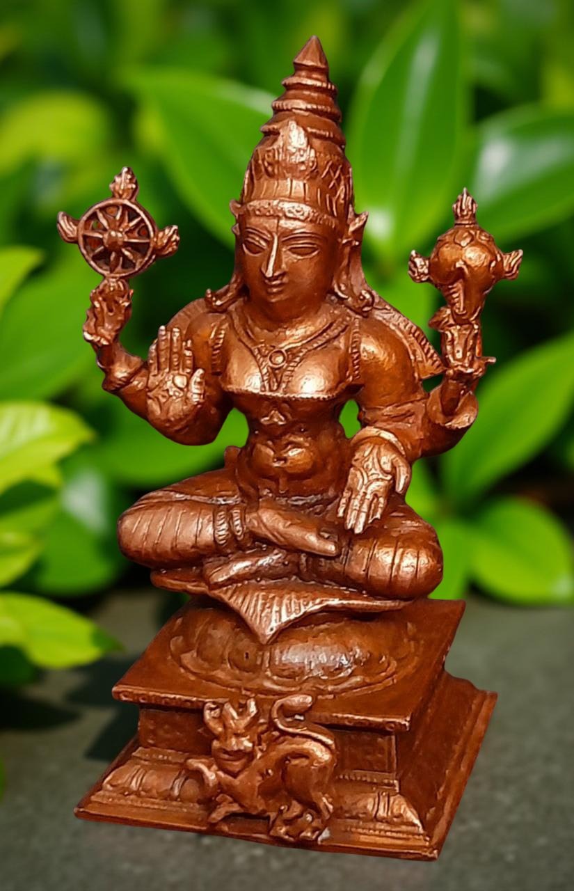 Brownish-Orange Copper Idols Of God Moogambikai, 4 Inch, 430 Gram, Patina Antique Finish, Pack Of 1 Piece