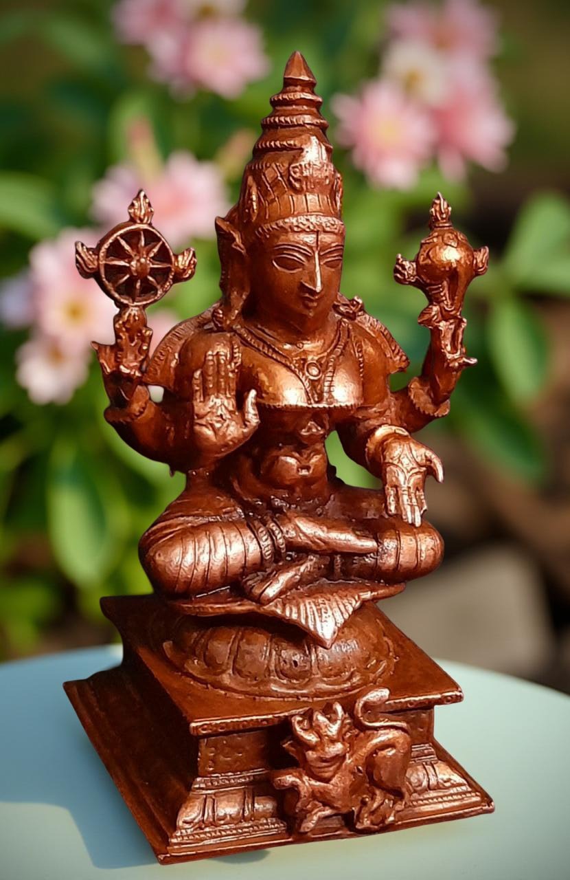 Brownish-Orange Copper Idols Of God Moogambikai, 4 Inch, 430 Gram, Patina Antique Finish, Pack Of 1 Piece