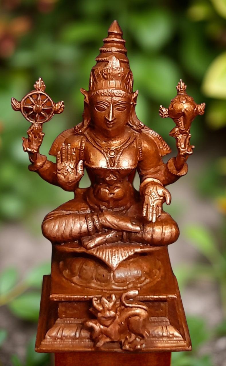 Brownish-Orange Copper Idols Of God Moogambikai, 4 Inch, 430 Gram, Patina Antique Finish, Pack Of 1 Piece