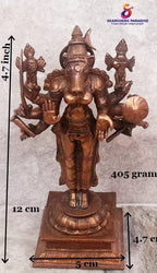 Brownish-Orange Copper Idols India, 4.7 Inches, Handmade Goddess Varahi, 405 Gram, Patina Antique Finish, Pack Of 1 Piece