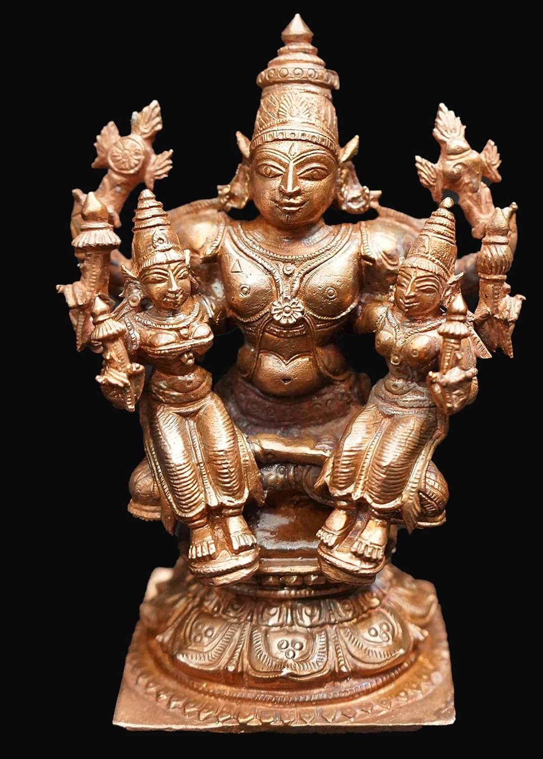 Brown Copper Idols Of God Srinivasa Perumal With Sridevi Bhudevi, 4.2 Inches, 805 Gram, Pack Of 1 Piece