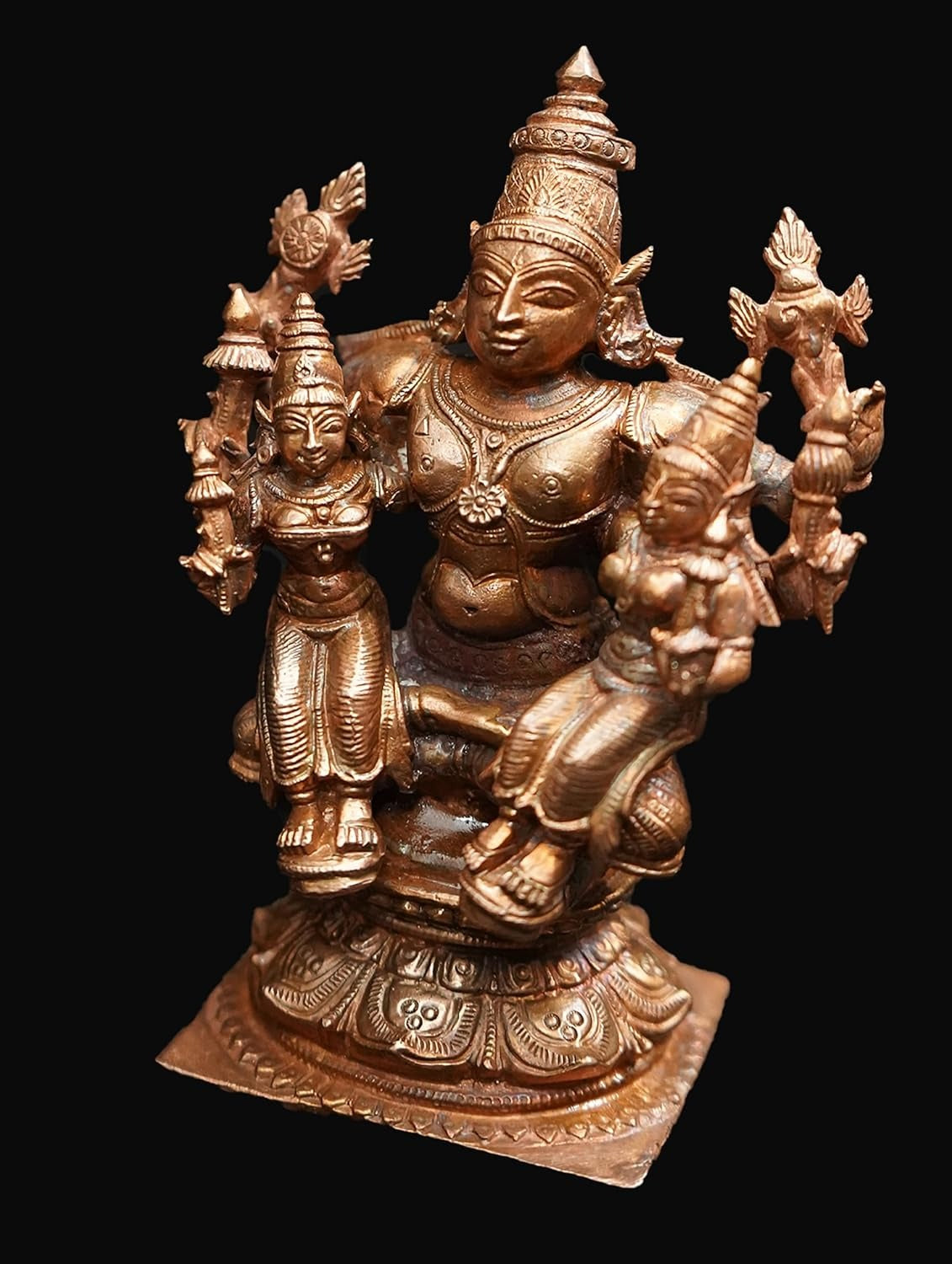 Brown Copper Idols Of God Srinivasa Perumal With Sridevi Bhudevi, 4.2 Inches, 805 Gram, Pack Of 1 Piece