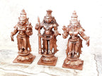 Brownish-Orange Copper Idols Of God Udupi Krishna, 3.1 Inches, 420G With Sridevi Bhudevi, Patina Antique Finish, Pack Of 3 Piece