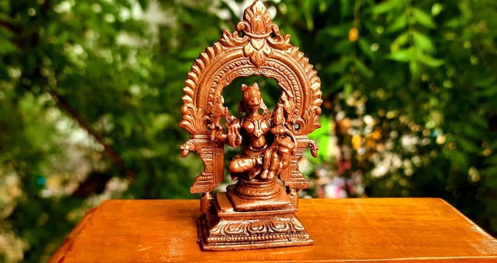 Brownish-Orange Copper Idols Of God Lakshmi Hayagiriva With Prabhavalli, 3.3 Inches, 146G, Patina Antique Finish, Pack Of 2 Piece