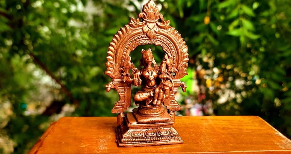Brownish-Orange Copper Idols Of God Lakshmi Hayagiriva With Prabhavalli, 3.3 Inches, 146G, Patina Antique Finish, Pack Of 2 Piece