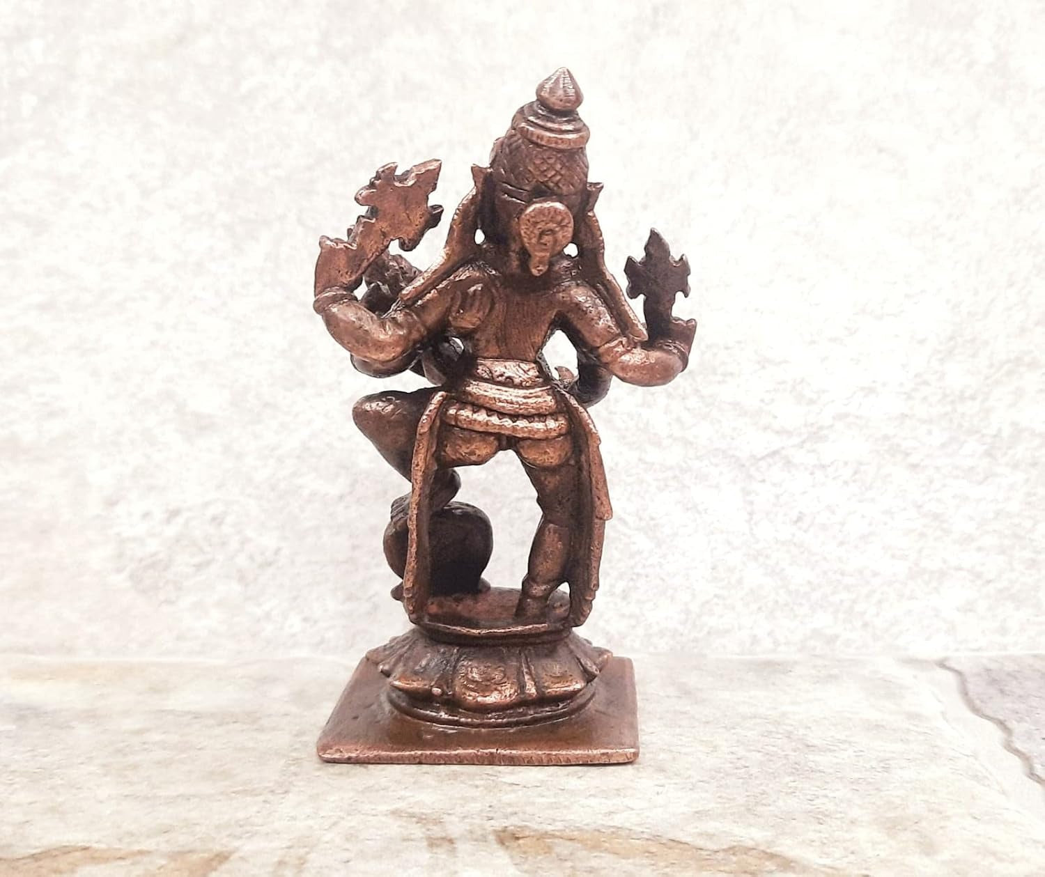 Brownish-Orange Copper Idols India, 3.6 Inches, Handmade Lakshmi Narasimha 243 Gram, Patina Antique Finish, Pack Of 1 Piece