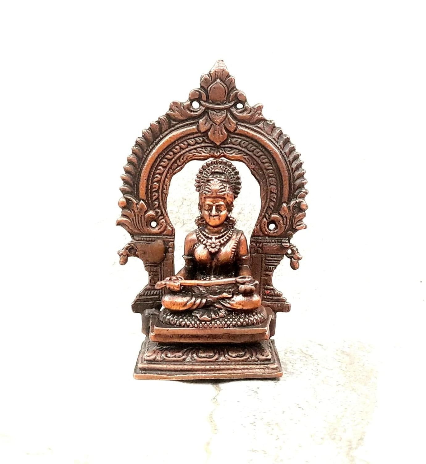 Brownish-Orange Copper Idols India, 3 Inches, Handmade Goddess Annapoorani Idol With Prabhavalli, 120G, Patina Antique Finish, Pack Of 1 Piece