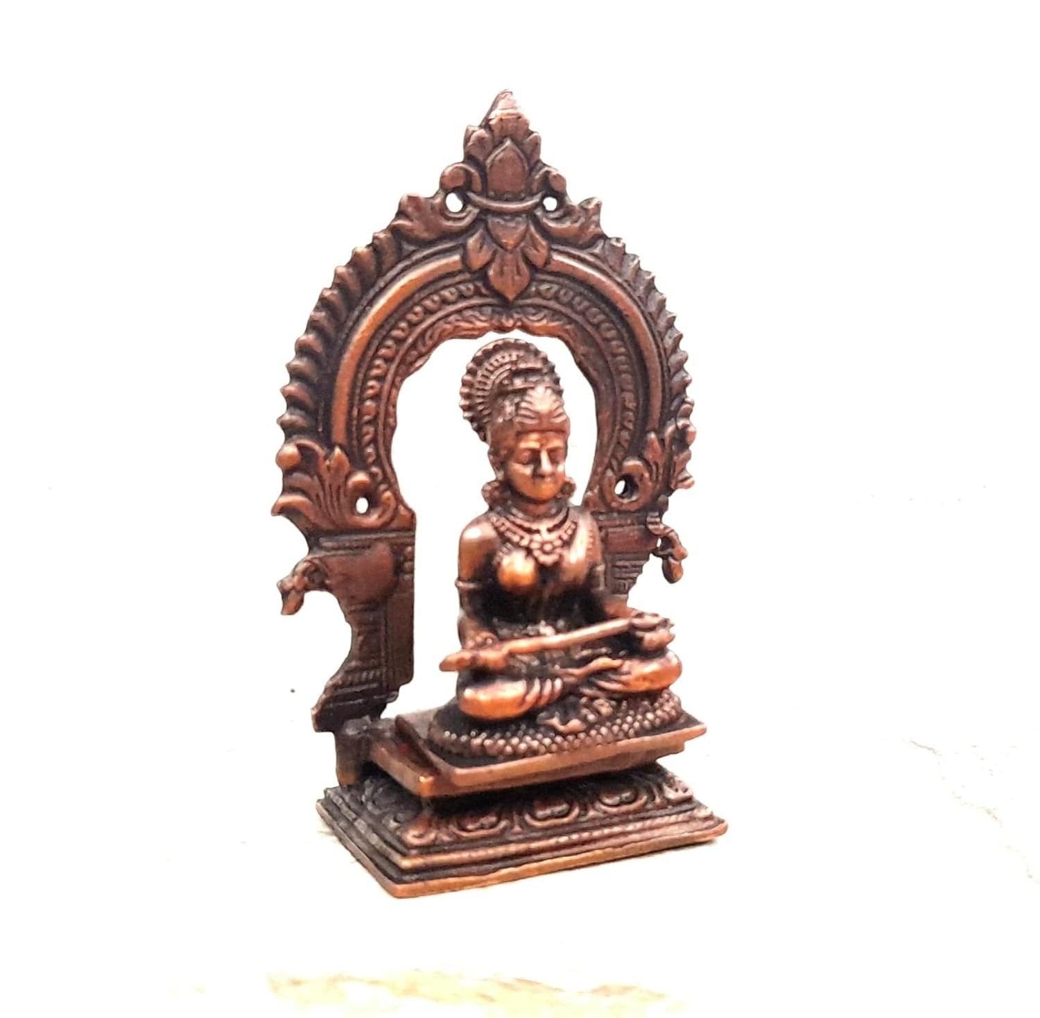 Brownish-Orange Copper Idols India, 3 Inches, Handmade Goddess Annapoorani Idol With Prabhavalli, 120G, Patina Antique Finish, Pack Of 1 Piece