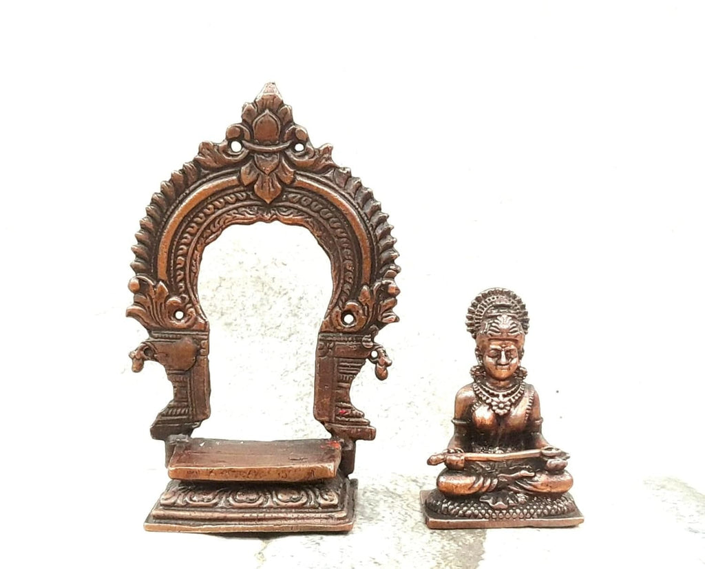 Brownish-Orange Copper Idols India, 3 Inches, Handmade Goddess Annapoorani Idol With Prabhavalli, 120G, Patina Antique Finish, Pack Of 1 Piece
