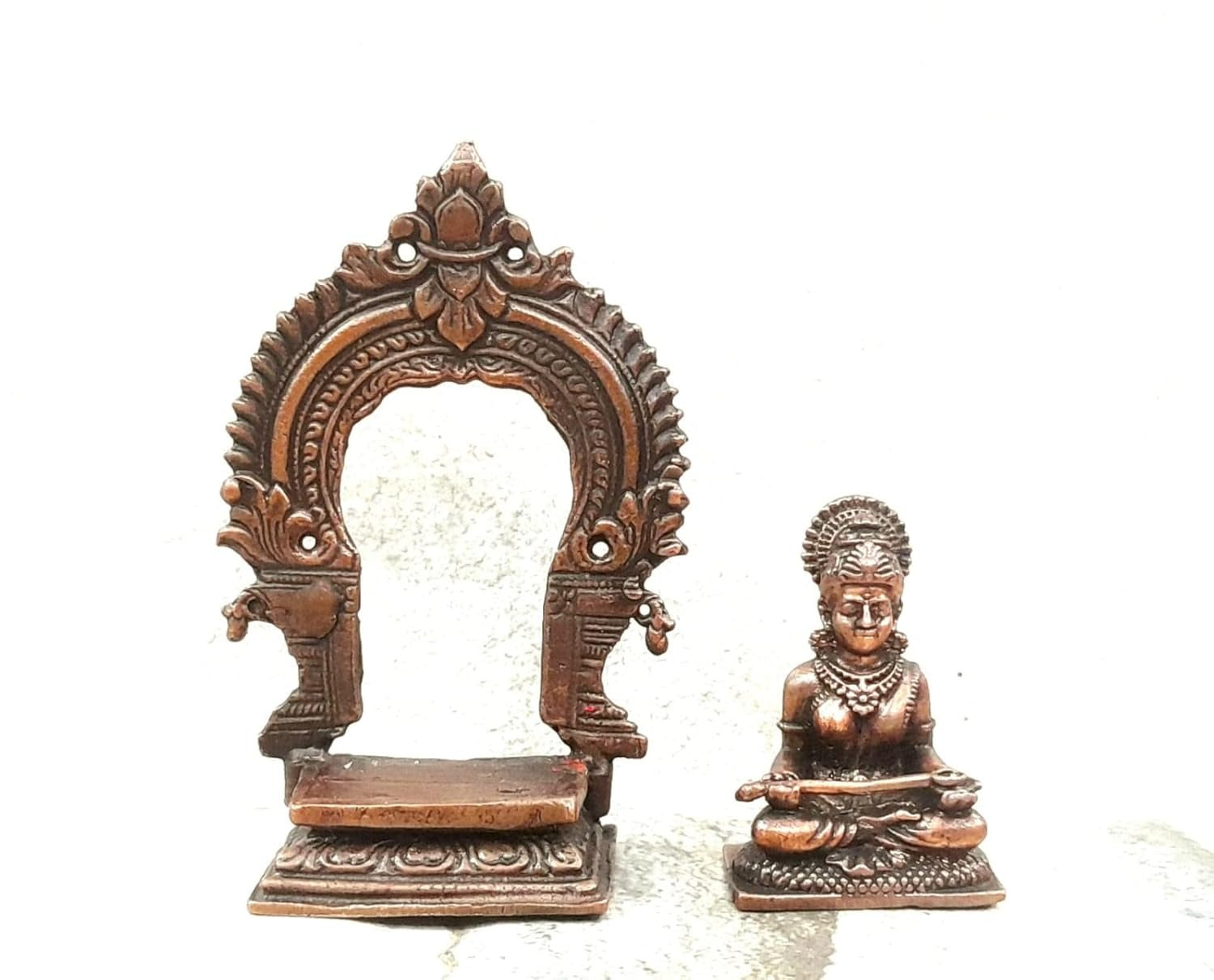 Brownish-Orange Copper Idols India, 3 Inches, Handmade Goddess Annapoorani Idol With Prabhavalli, 120G, Patina Antique Finish, Pack Of 1 Piece
