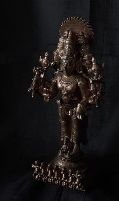 Brown Copper Handmade Suriya Narayanar, 7 Inches, 950G, Patina Antique Finish, Pack Of 1 Piece