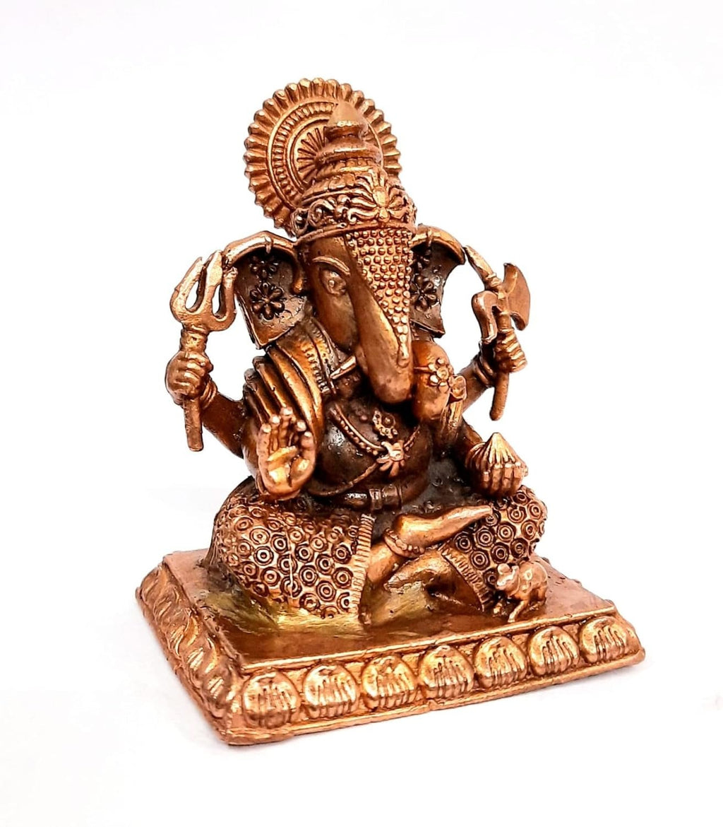 Brownish-Orange Copper Idols Of God Ganesh, 2.7 Inch, 130 Gram, Patina Antique Finish, Pack Of 1 Piece