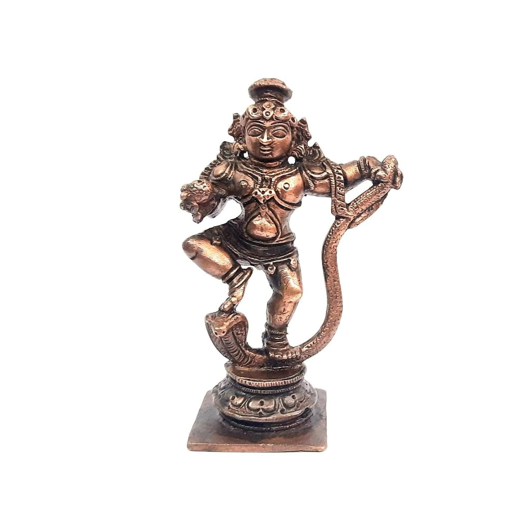 Brownish-Orange Copper Idols, 9 Cm, Handmade Kalinganarthana Krishnar, 192G, Patina Antique Finish, Pack Of 1 Piece