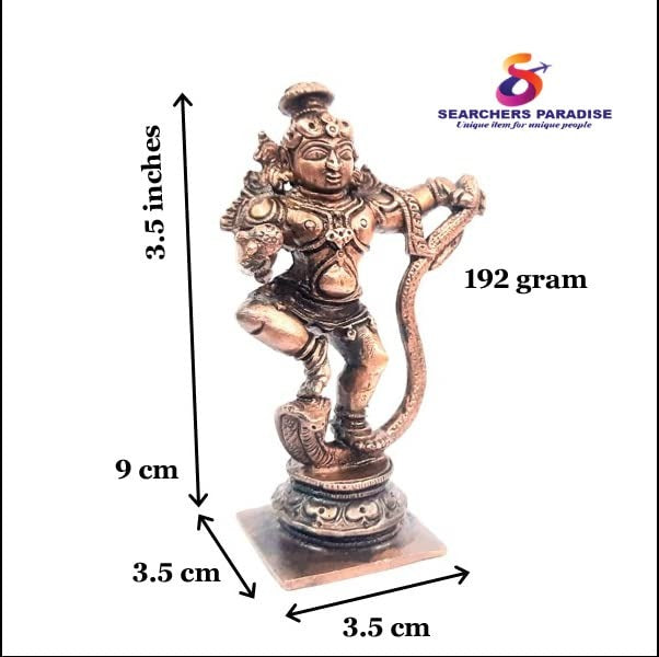 Brownish-Orange Copper Idols, 9 Cm, Handmade Kalinganarthana Krishnar, 192G, Patina Antique Finish, Pack Of 1 Piece