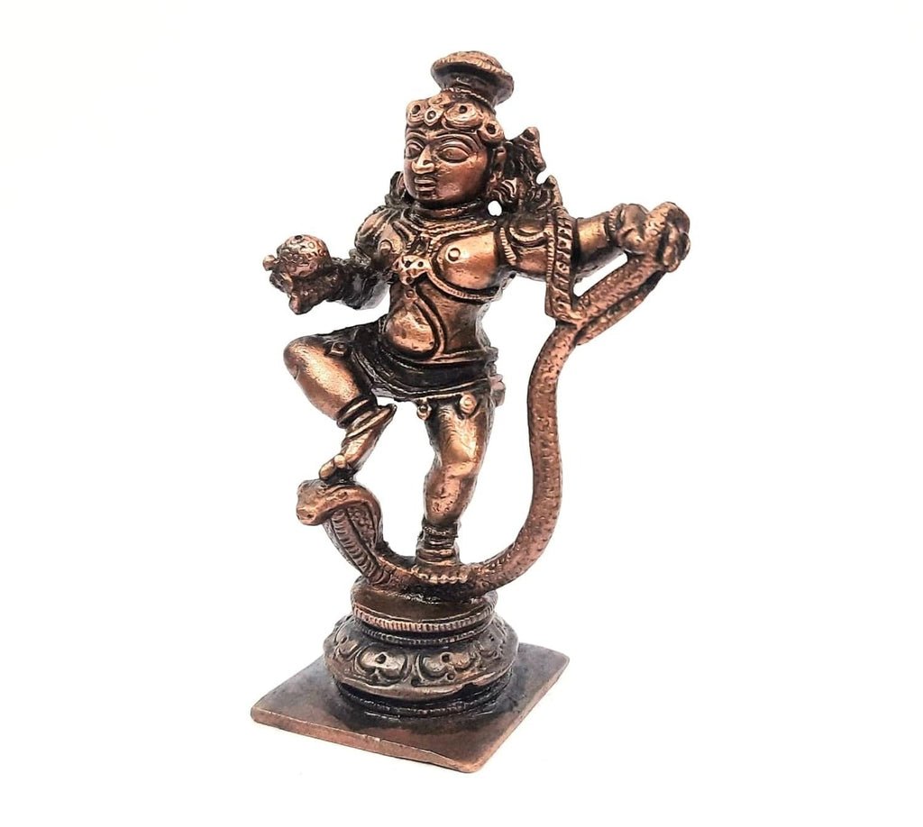 Brownish-Orange Copper Idols, 9 Cm, Handmade Kalinganarthana Krishnar, 192G, Patina Antique Finish, Pack Of 1 Piece