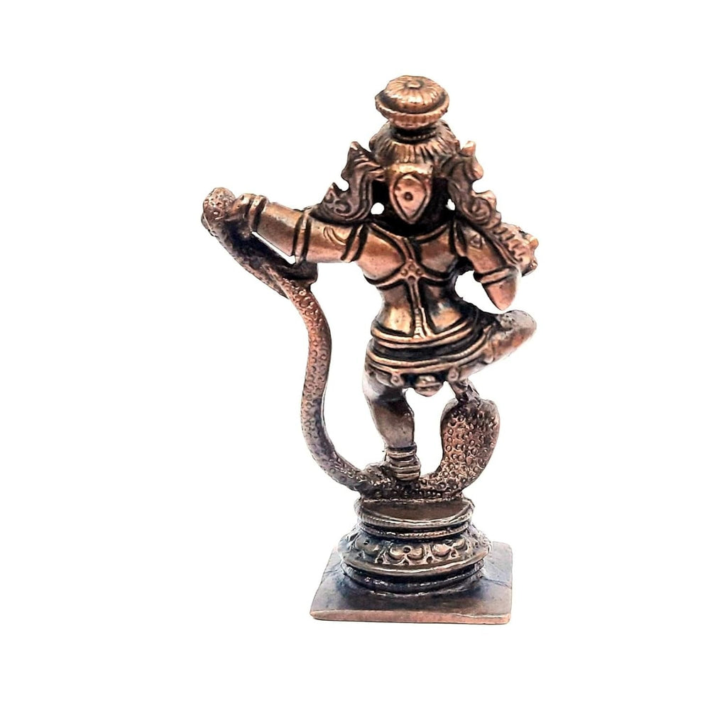 Brownish-Orange Copper Idols, 9 Cm, Handmade Kalinganarthana Krishnar, 192G, Patina Antique Finish, Pack Of 1 Piece