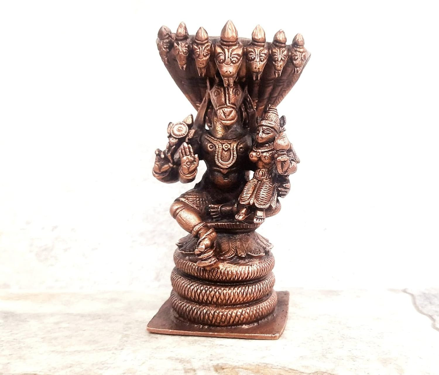 Brownish-Orange Copper Idols, 10Cm, Handmade Lakshmi Hygirivar 394 Gram, Patina Antique Finish, Pack Of 1 Piece
