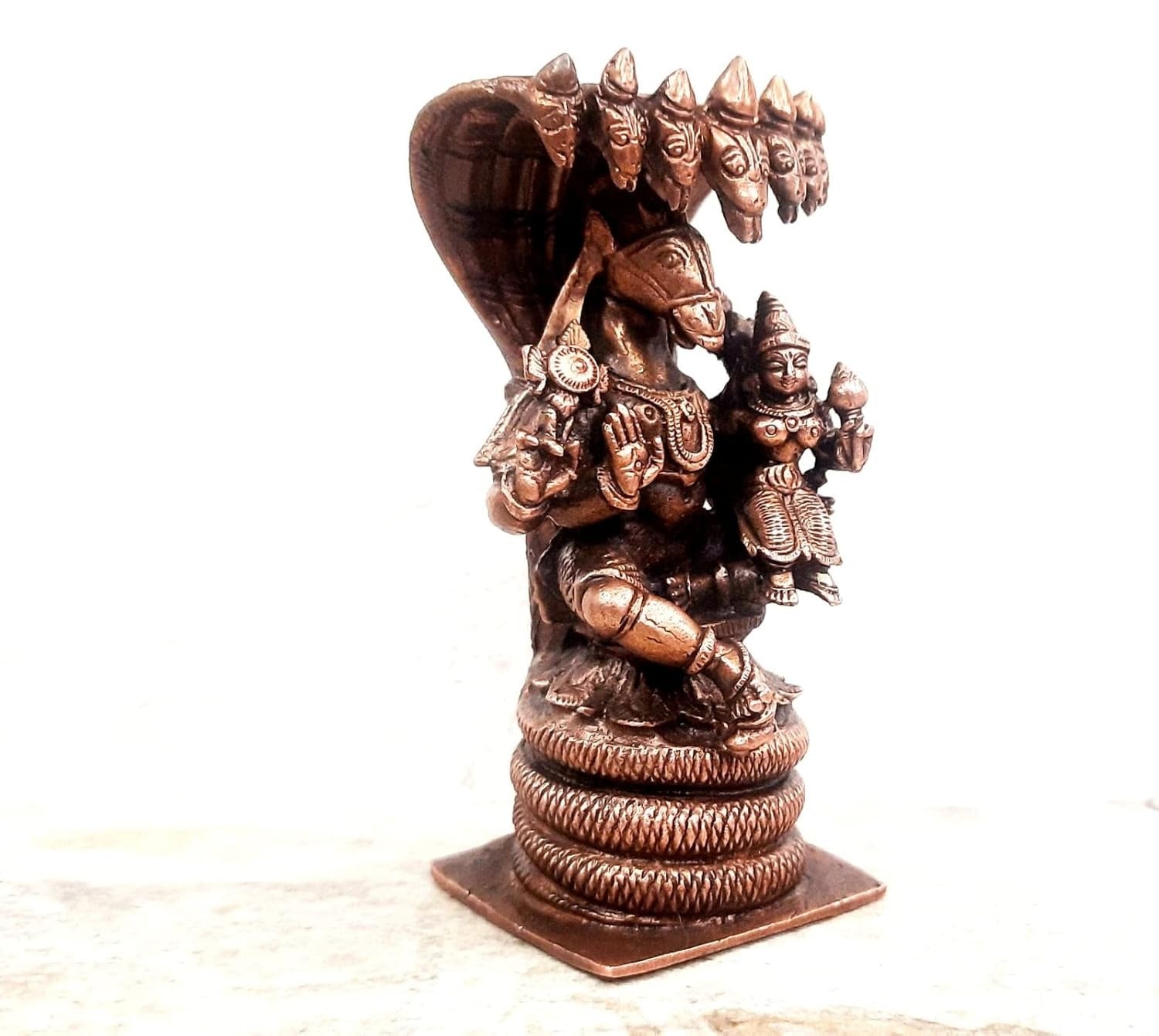 Brownish-Orange Copper Idols, 10Cm, Handmade Lakshmi Hygirivar 394 Gram, Patina Antique Finish, Pack Of 1 Piece