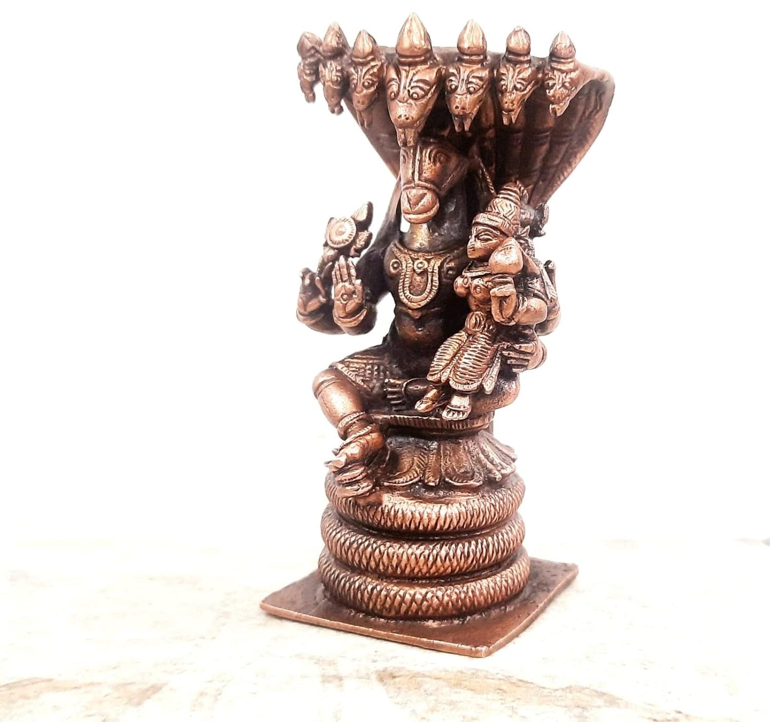 Brownish-Orange Copper Idols, 10Cm, Handmade Lakshmi Hygirivar 394 Gram, Patina Antique Finish, Pack Of 1 Piece