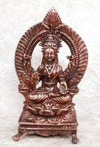 Brownish-Orange Copper Idols, 3.3 Inches, Handmade Lakshmi With Prabhavlli, 150G, Patina Antique Finish, Pack Of 1 Piece