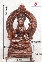 Brownish-Orange Copper Idols, 3.3 Inches, Handmade Lakshmi With Prabhavlli, 150G, Patina Antique Finish, Pack Of 1 Piece