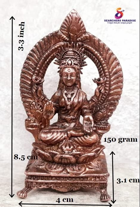 Brownish-Orange Copper Idols, 3.3 Inches, Handmade Lakshmi With Prabhavlli, 150G, Patina Antique Finish, Pack Of 1 Piece