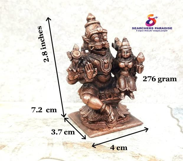 Brownish-Orange Copper Idolsby, 7.2 Cm, Handmade Lakshmi Narasimhar 276Grams, Patina Antique Finish, Pack Of 1 Piece