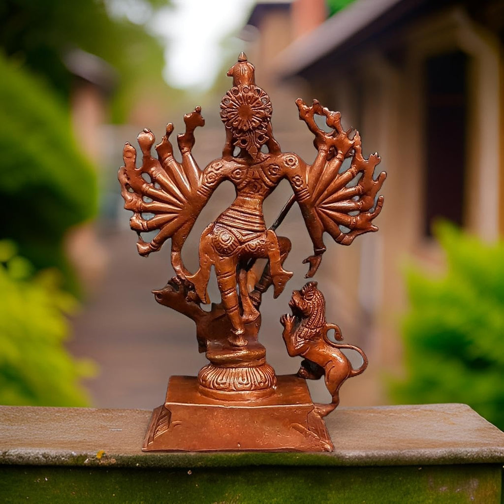 Brownish-Orange Copper Idols Of God Mahishasura Mardhini Idol, 7.8 Inches, 1.1 Kg, Patina Antique Finish, Pack Of 1 Piece