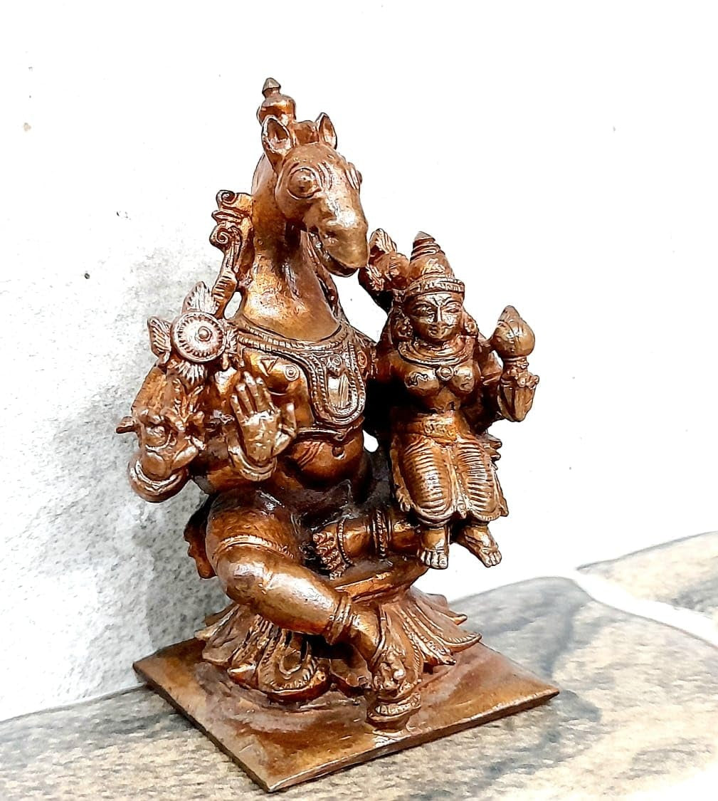 Brown Copper Idols Of God Sri Lakshmi Hayagreeva Avataram 3.2 Inches, 253G, Patina Antique Finish Pack Of 1 Piece