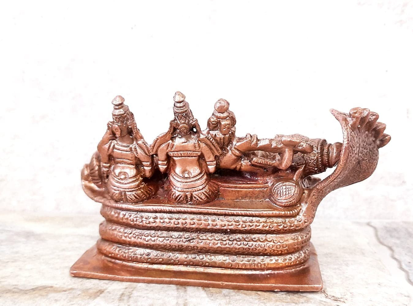 Brownish-Orange Copper Idols Of God Sri Ranganathar With Goddess Lakshmi By Unikraf , 2.6 Inches, 530G, Patina Antique Finish, Pack Of 1 Piece