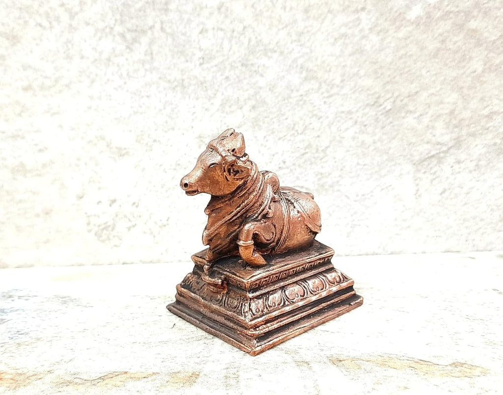 Brownish-Orange Copper Idolsby Unikraf , 5.3 Cm, Handmade Nandhi 152 G, Patina Antique Finish, Pack Of 1 Piece